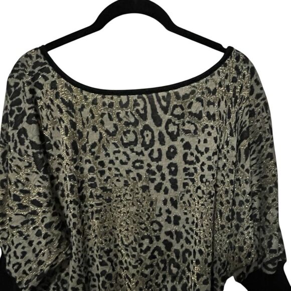 VINTAGE 80S BATWING LEOPARD PRINT OFF SHOULDER SWEATER TOP FLASHDANCE MOBWIFE S - Picture 2 of 11